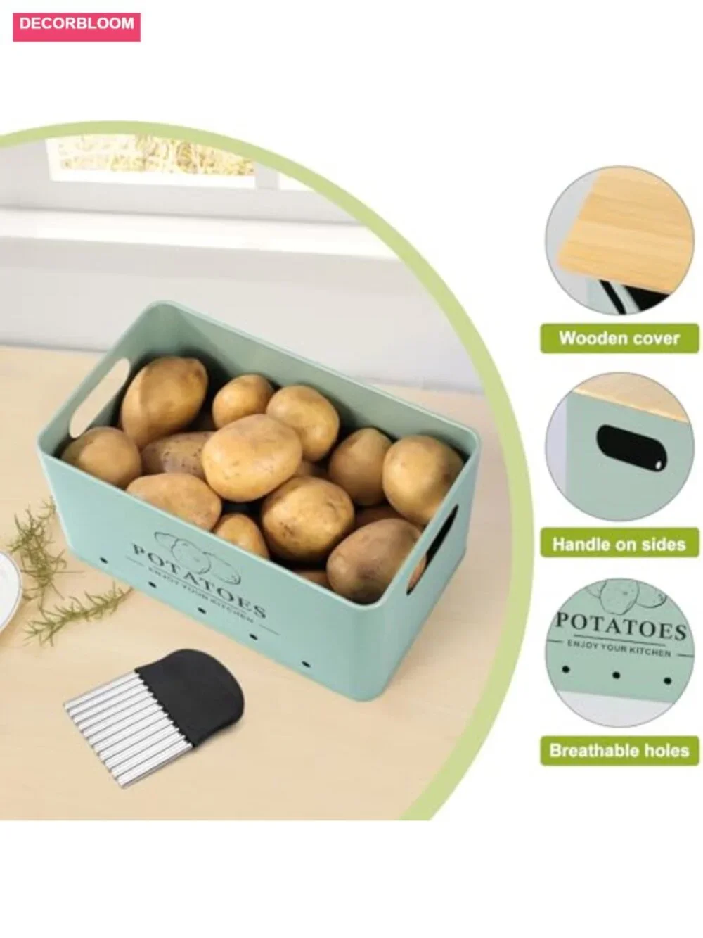 Metal Vegetables Storage Set Of 3 With Bamboo Lids Kitchen Organizer Containers